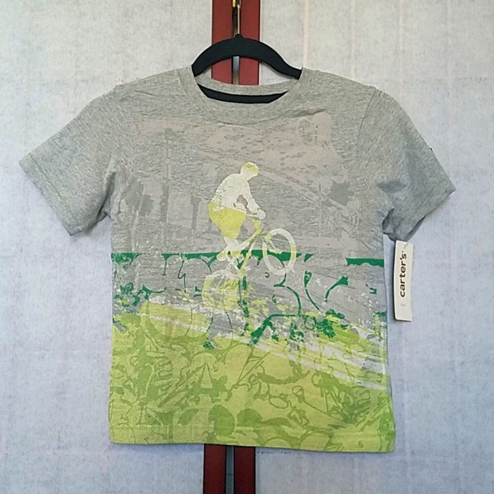 🧒NWT Carter's gray/green BMX tee shirt. Kid's 5.